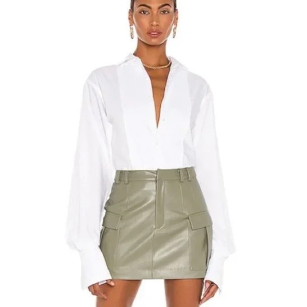 Aya Muse Green Leather Cargo Skirt
